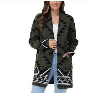 Frye Trendy Olive Patterned Cardigan Size S